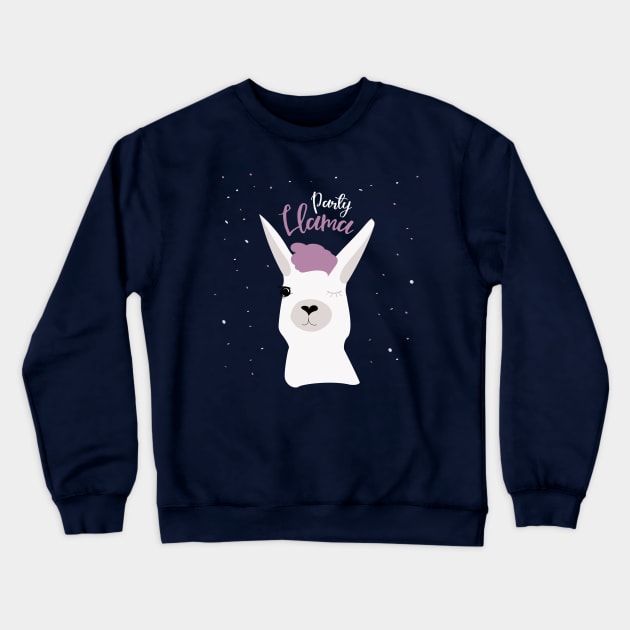 Party Llama Blue Background Crewneck Sweatshirt by Kirovair